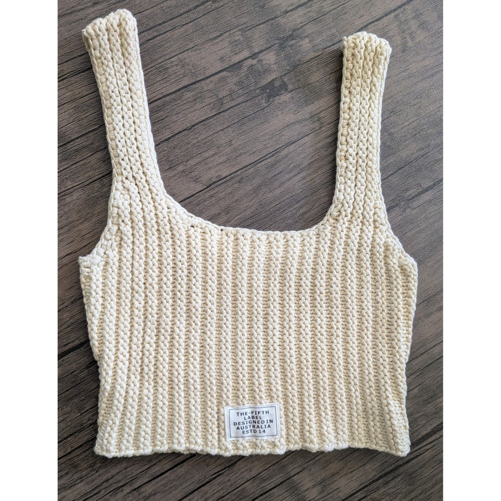 The Fifth Label Cream Knit Crop Top Sleeveless Square Neck Boho Tank XXS